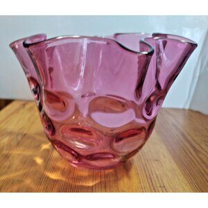 Vintage Fenton ''Dot Optic'' Cranberry Glass Ruffled Edge Vase